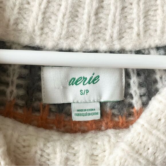 Aerie Casual Comfy Fair Isle Heather Frost Chunky Knit Round Neck Sweater S - Picture 7 of 8